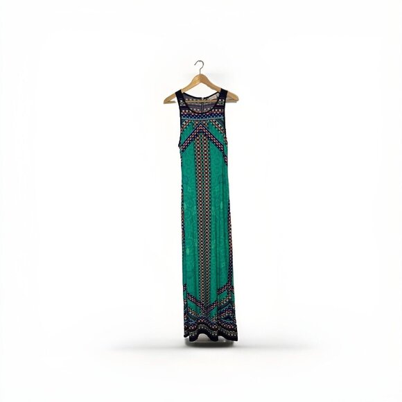 Bisou Bisou Women's Green Blue Geometric Sleeveless Maxi Dress Sz 16 Bohocore - Picture 2 of 7
